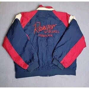 Vintage Swingster Bomber Jacket‎ Mens L Red White Blue Full Zip Pockets 80s 90s